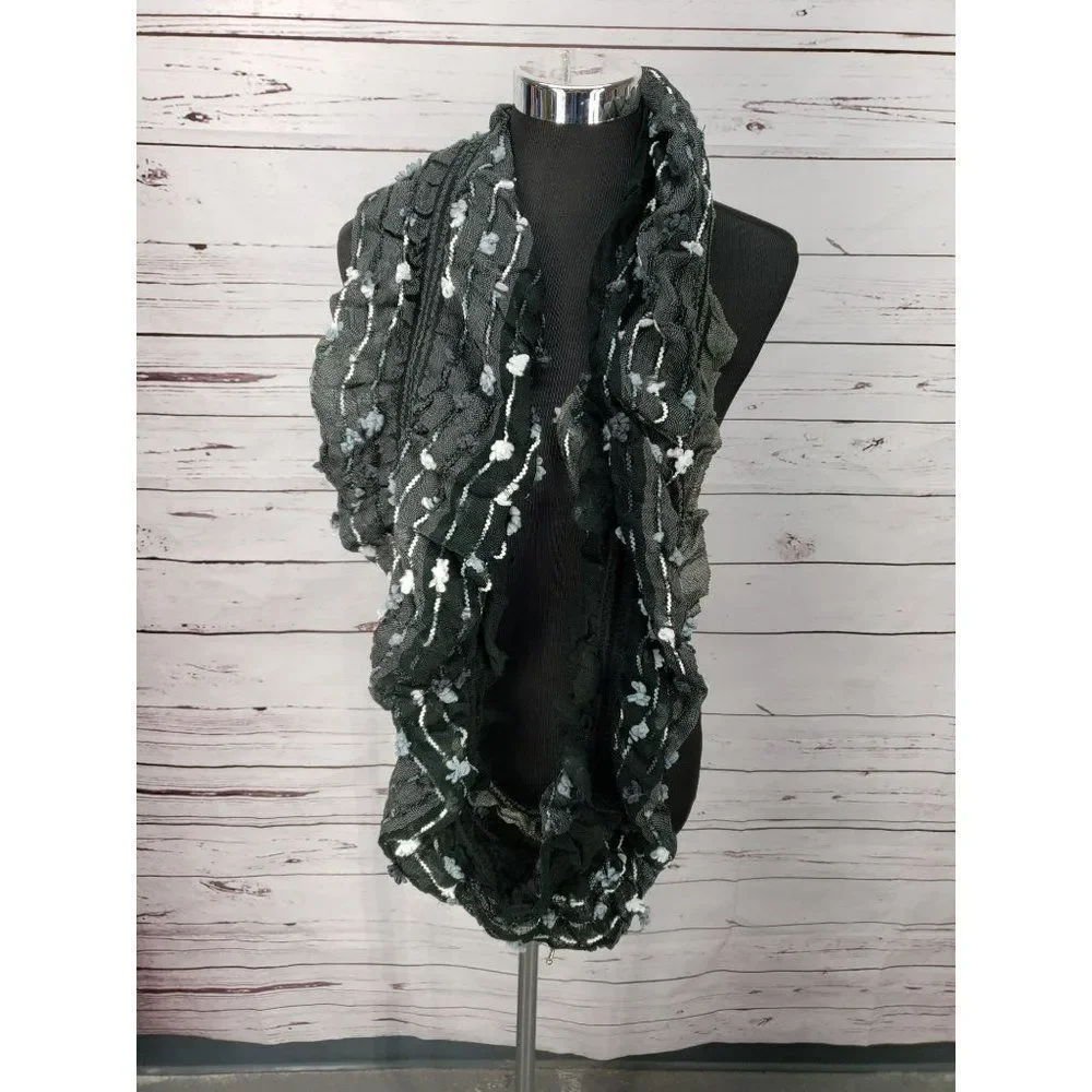 Anthropologie Gray black ombre Ruffle polyester‎ Infinity scarf